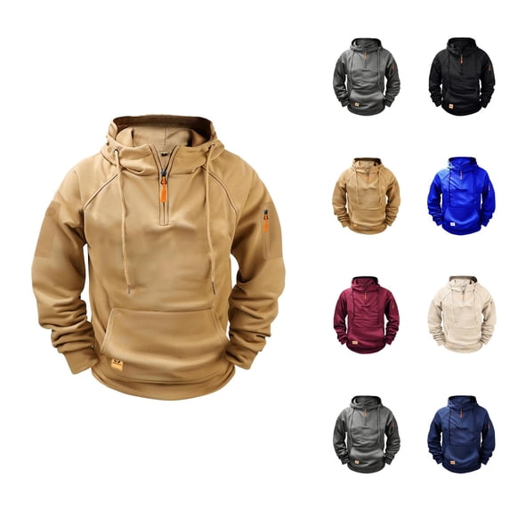 Men's Knitted Jacquard Hoodie Sweatshirt with Large Pocket Long Sleeve Crewneck Quarter Zip Raglan Top