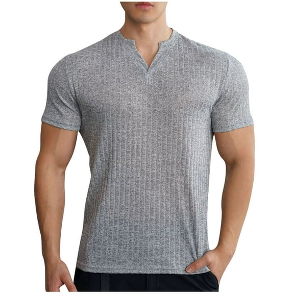 Men's Knitted Polo Shirt Casual Fashion V Neck Short Sleeve Polo Shirt Knitted Textured Neck Tops Fashion 2025