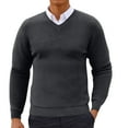 thumbnail image 1 of Men's Knitted Pullover Tops Solid Color Sweater V Neck Long Sleeve Sweater Fall Winter Base Layer Shirts Dark Gray 3XL, 1 of 5