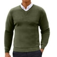 thumbnail image 1 of Men's Knitted Pullover Tops Solid Color Sweater V Neck Long Sleeve Sweater Fall Winter Base Layer Shirts Green M, 1 of 5