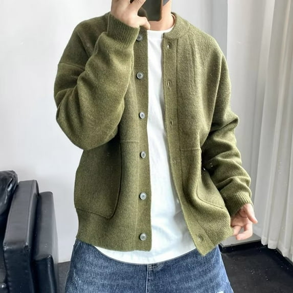 Men's Knitted Regular Fit Full Zip Cardigan Sweater with Soft Brushed Flannel Lining Winter Sweater Jacket Cardigan Button Solid Color Long Sleeve Standing Collar Jacquard Casual Sweater