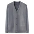 thumbnail image 1 of Men's Knitted Ribbed V Neck Sweater Cardigan Button up Regular Fit Sweater Ribbed Long Sleeve Casual Sweaters Dark Gray Free Size, 1 of 3