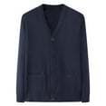 thumbnail image 1 of Men's Knitted Ribbed V Neck Sweater Cardigan Button up Regular Fit Sweater Ribbed Long Sleeve Casual Sweaters Navy Free Size, 1 of 7