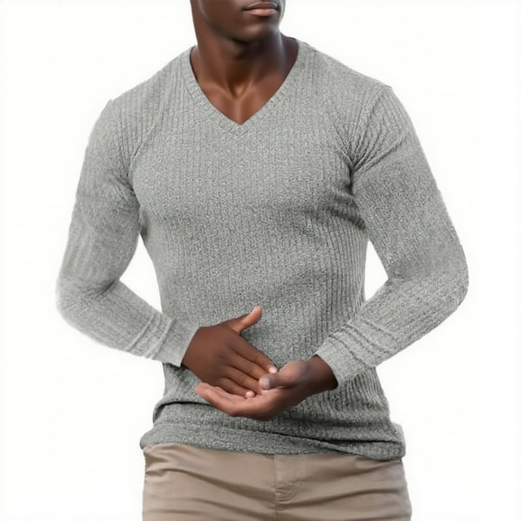 Men's Knitted Stripe Top Pullover Sweater Blouses V Neck Long Sleeve Shirts Comfort Casual Thermal Shirt Athletic Running Gym Workout Golf Clothes Comfy Fall Fashion Outfits Winter Clothes