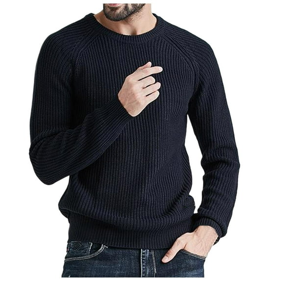 Men's Knitted Sweater Coat Round Neck Pullover Soft Warm Casual Winter Base Layer Top