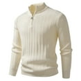 thumbnail image 1 of Men's Knitted Sweater Fall Winter 1/4 Zipper Long Sleeve Mock Collar Casual Fashion Elastic Sweater Top (XXL, Beige), 1 of 7