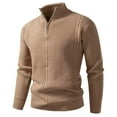thumbnail image 1 of Men's Knitted Sweater Quarter Zip Stand Collar Long Sleeve Cable Knit Pullover Casual Sports Fit Knit Sweatshirts (XXL, Khaki), 1 of 7