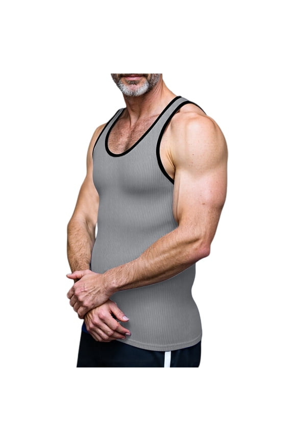 Men's Knitted Vertical Stripe Fitness Tank Top Slim Fit Racerback Athletic Color Block Sportswear for and Gym Workouts Mens Muscle Gym Tank Top Breathable Sleeveless Shirts for Active Men