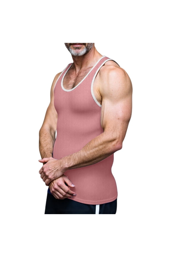 Men's Knitted Vertical Stripe Fitness Tank Top Slim Racer Color Block Sports Vest for Active Men's Oversized Tshirts Workout T-Shirt