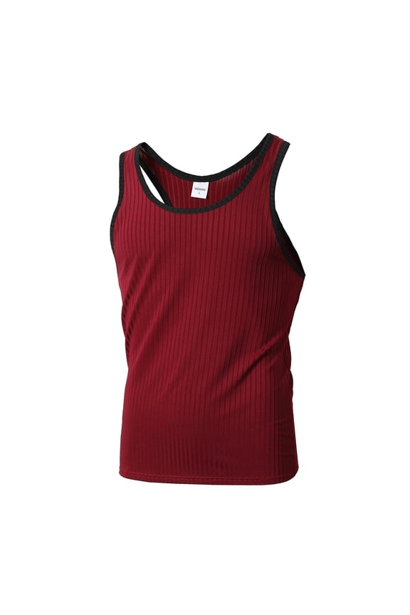 Men's Knitted Vertical Stripe Fitness Tank Top Slim Racer Color Block Sports Vest for Active Men's Tops T-Shirt Casual Crew Neck Loose