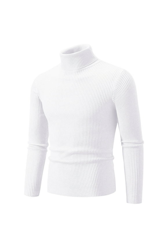 Men's Knitwear Turtleneck Vintage Round Neck Solid Color Elastic Pullover Fleecing Trend Sweater Coat