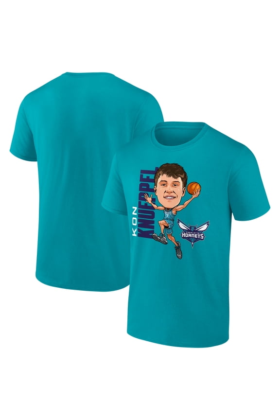 Men's Kon Knueppel Teal Charlotte Hornets Caricature T-Shirt