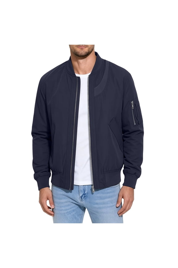 Men's Korean Baseball Jacket, Spring Fall Slim Fit Coat, Long Sleeve Hoodless Casual Outwear For Men Black XL