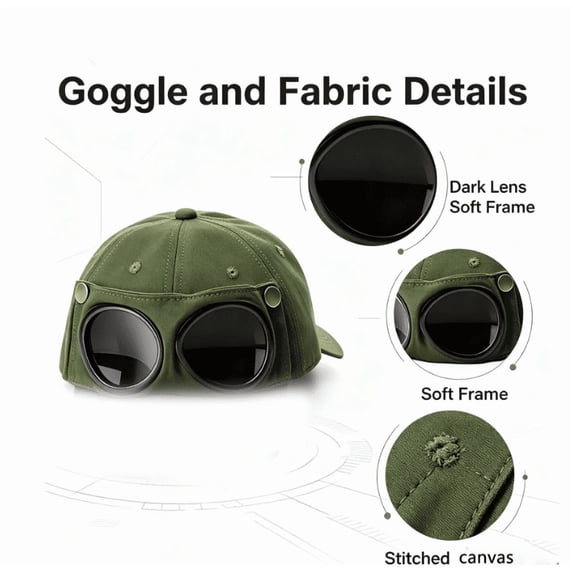 Men's Korean-Style Pilot Baseball Cap, Aviator Goggle Hat with Curved Visor, Cotton Canvas Sun Protection Cap for Spring Summer Green