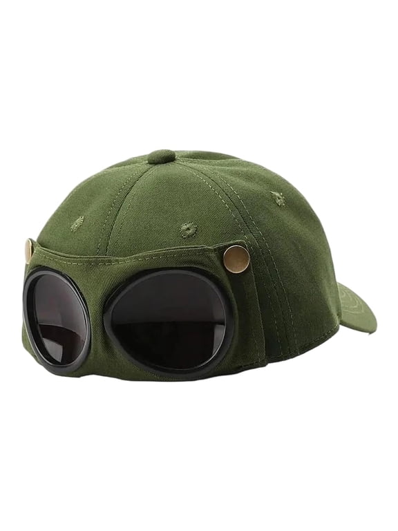 Men's Korean-Style Pilot Baseball Cap, Aviator Goggle Hat with Curved Visor, Cotton Canvas Sun Protection Cap for Spring Summer