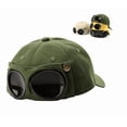 thumbnail image 1 of Men's Korean-Style Pilot Baseball Cap, Pilot Hat with Built-in Glasses, Streetwear Adjustable Sun Hat for Spring Summer Outdoor Wear Green, 1 of 6