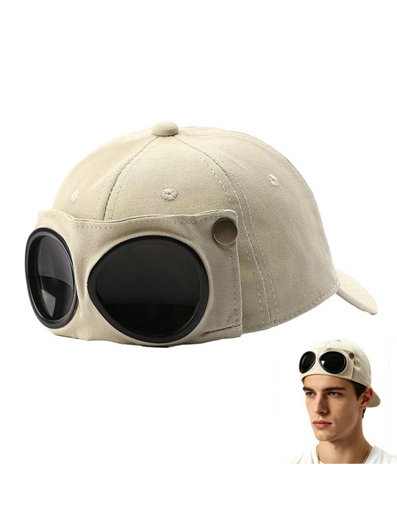 Men's Korean-Style Pilot Baseball Cap with Removable Goggles (Yellow)