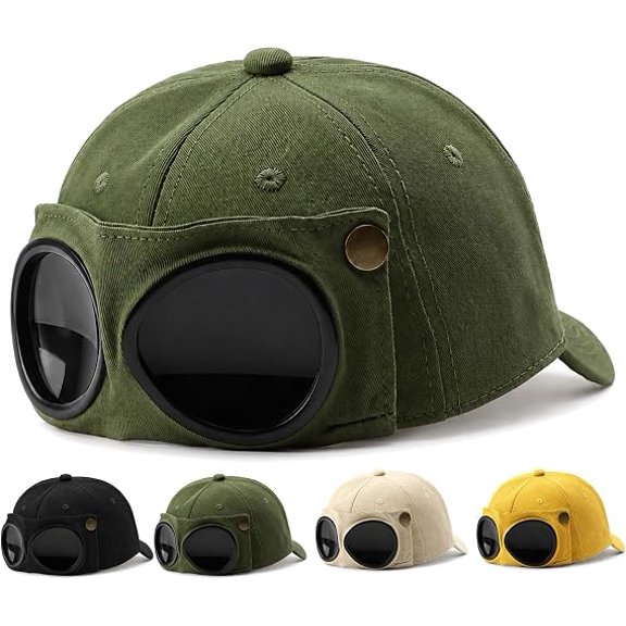Men's Korean Style Pilot Goggles Baseball Cap - Aviator Sunglasses Cap, Trendy Pilot Hat with Built-in Glasses, Streetwear Adjustable Sun Hat