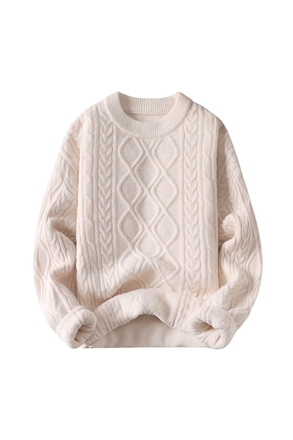 Men's Korean Style Trendy Crewneck Long-Sleeve Knit Sweater - Beige L
