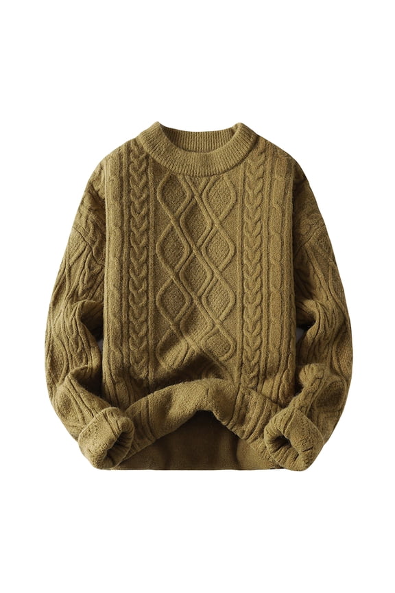 Men's Korean Style Trendy Crewneck Long-Sleeve Knit Sweater - Yellow M