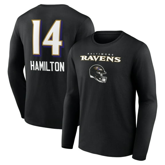 Men's Kyle Hamilton Black Baltimore Ravens Team Wordmark Player Name & Number Long Sleeve T-Shirt