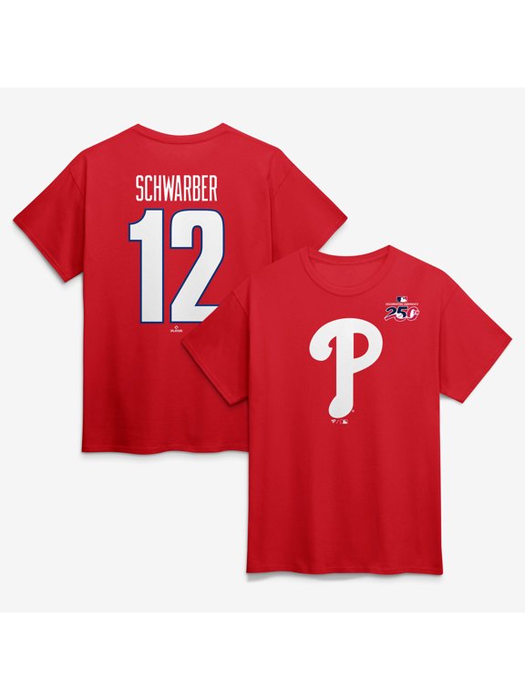 Men's Kyle Schwarber Red Philadelphia Phillies Celebrating America's 250th Name & Number T-Shirt