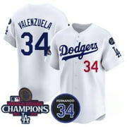 Men's LA Dod_gers #34 Valenzuela White Shirt 2024-25 Series Champions with Fernando Commemorative Patch Home Baseball T-Shirt