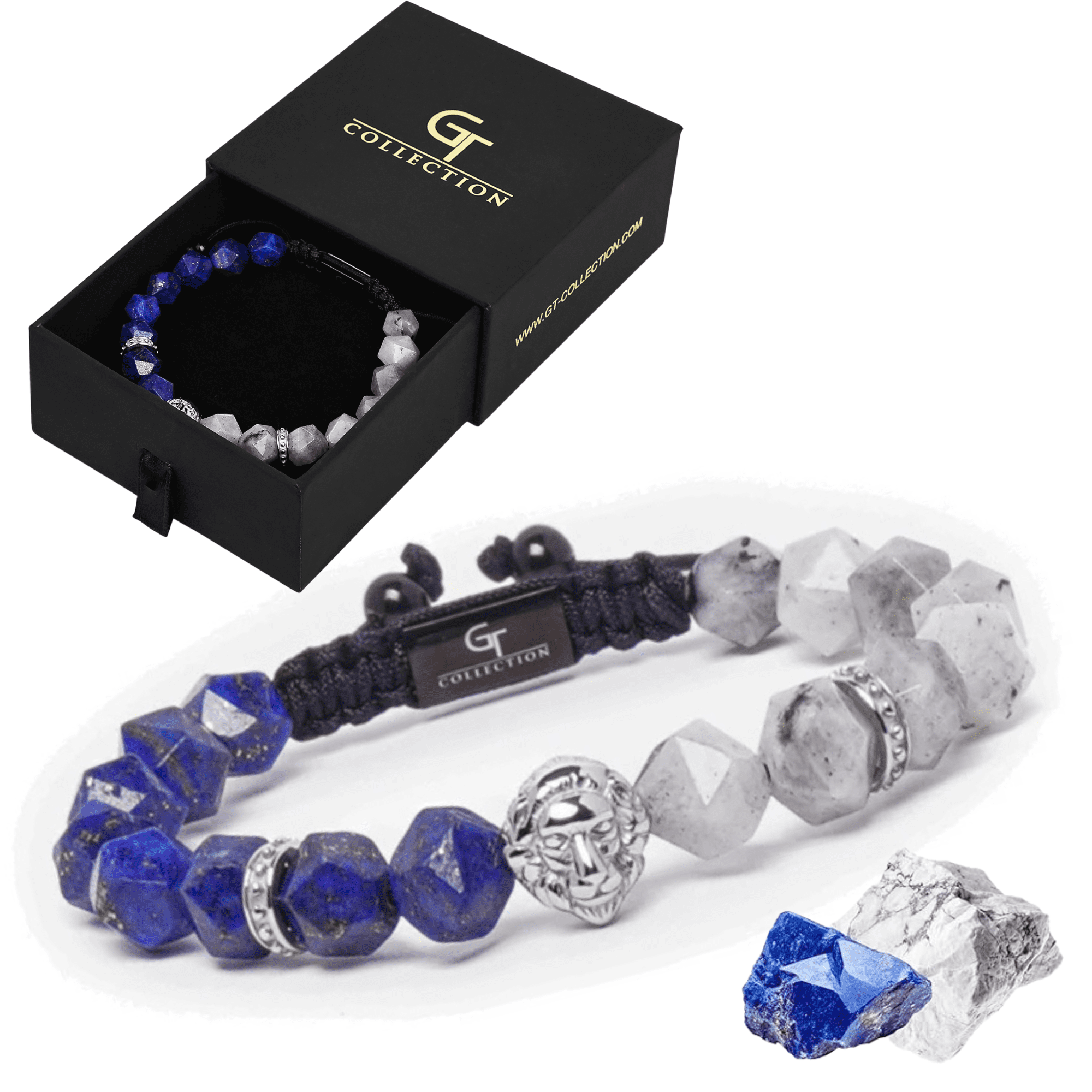 Men's LAPIS, LABRADORITE Bracelet with Silver LION Head | Gift for Men | One Size Fits All | 100% Natural | Gemstone Adjustable Bracelet