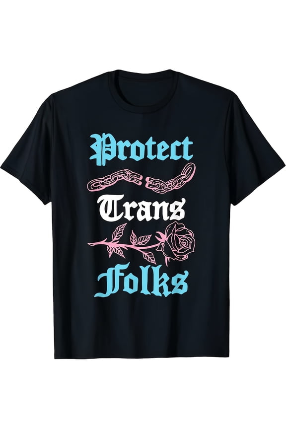 Men's LGBTQ+ Allyship T-Shirt - Protect Trans Folks Graphic Tee with Light Blue & Pink Roses - Regular Fit Casual Shirt for Pride Events, Casual Attire Size M