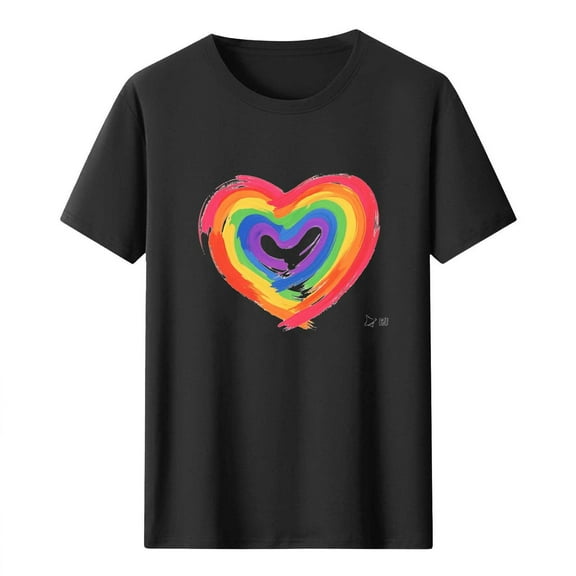 Men's LGBTQ Pride T-Shirt – Rainbow Flag & Heart Graphic Tee, Equality Short Sleeve Crewneck Top for Pride Month 2025