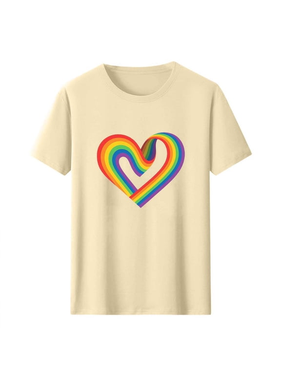 Men's LGBTQ Pride T-Shirt – Rainbow Flag & Heart Graphic Tee, Equality Short Sleeve Crewneck Top for Pride Month 2025