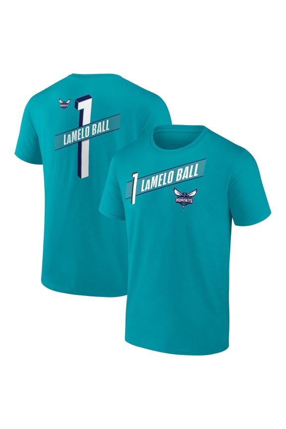 Men's LaMelo Ball Aqua Charlotte Hornets Full-Court Press Name & Number T-Shirt