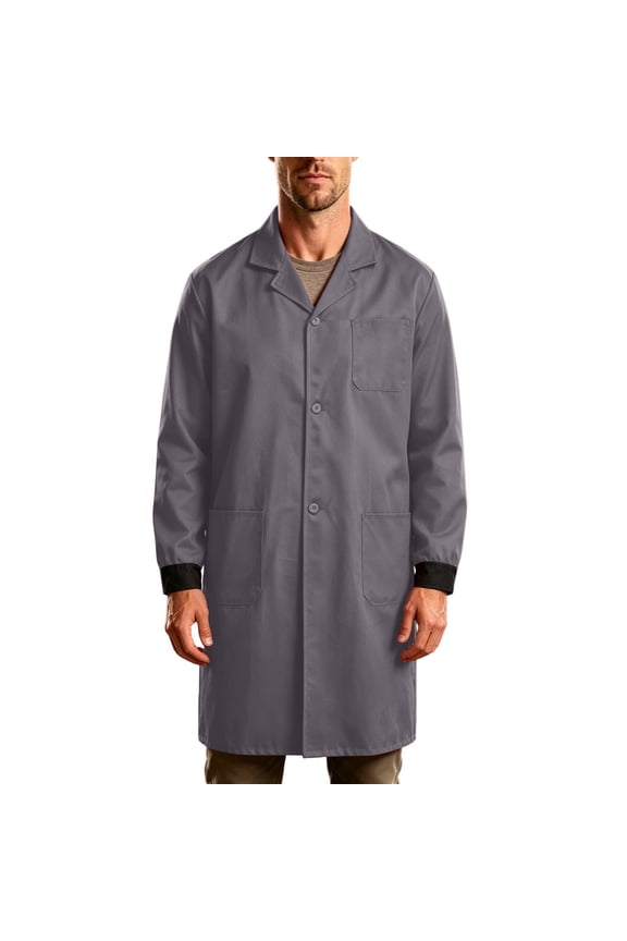 Men's Lab Coat Long Sleeve Multi Pocket Medical Coat with Button Wrinkle Resistant Professional for Doctor Nurse Scientist Gray-A