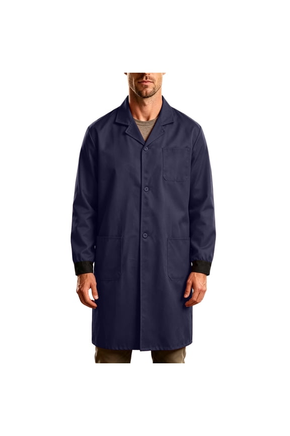 Men's Lab Coat Long Sleeve Multi Pocket Medical Coat with Button Wrinkle Resistant Professional for Doctor Nurse Scientist Navy-A