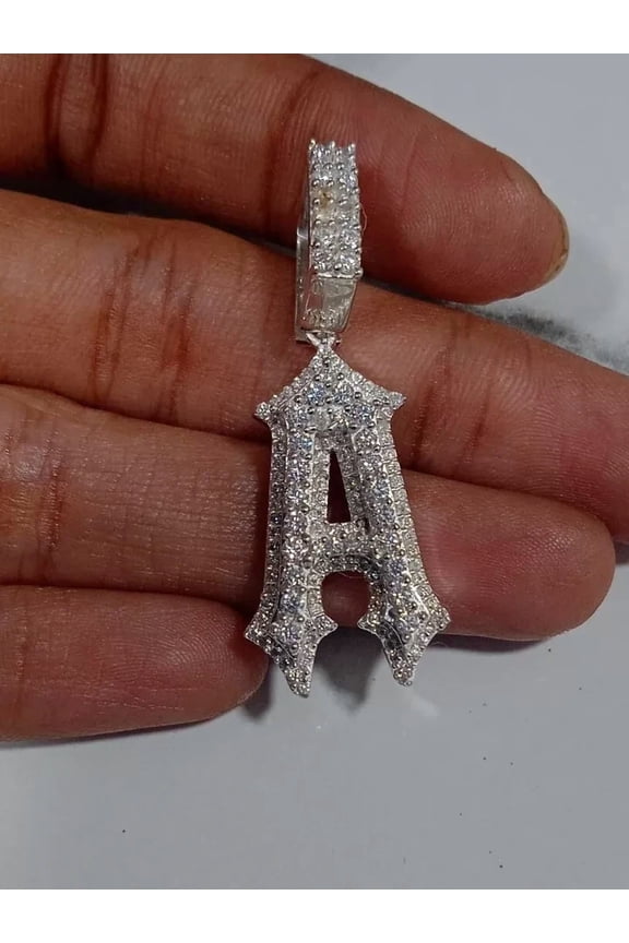 Men's Lab Created Diamond Small A Customize Initial Pendant 14k White Gold Plated