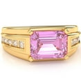 thumbnail image 1 of Men's Lab-Created Pink Sapphire Diamond Channel Ring In Solid 14k Yellow Gold, 1 of 6