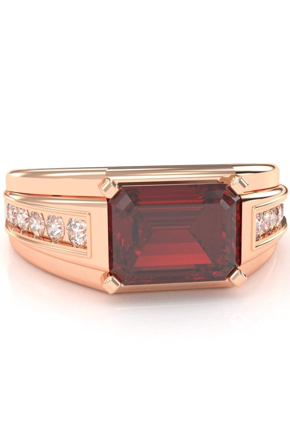Men's Lab-Created Ruby Diamond Channel Ring In Solid 14k Rose Gold