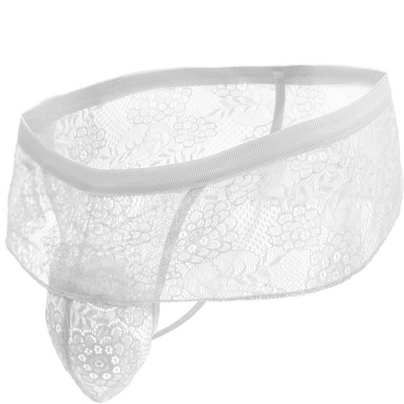 Men's Lace Mesh T-Back G-String - Low Rise Sexy Lingerie for Valentine's Day & Parties, Ruffled Lace Bulge Pouch Naughty Underwear