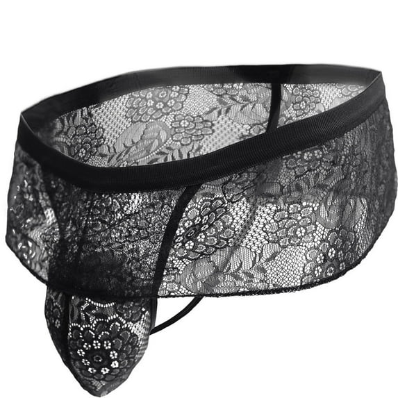 Men's Lace Mesh T-Back G-String - Low Rise Sexy Lingerie for Valentine's Day & Parties, Ruffled Lace Bulge Pouch Naughty Underwear