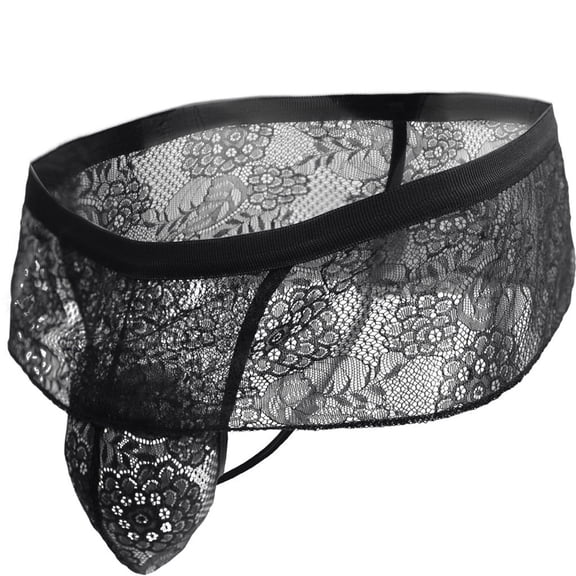 Men's Lace Mesh T-Back G-String - Low Rise Sexy Lingerie for Valentine's Day & Parties, Ruffled Lace Bulge Pouch Naughty Underwear