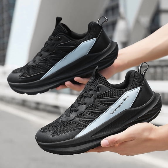 Men's Lace‑Up Athletic Running Sneakers, Mesh Upper Sports Footwear with Overlay Panels and Thick Contoured Midsole for Daily Workout and Walking