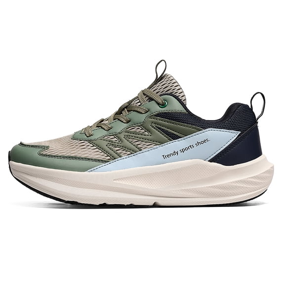 Men's Lace‑Up Athletic Running Sneakers, Mesh Upper Sports Footwear with Overlay Panels and Thick Contoured Midsole for Daily Workout and Walking