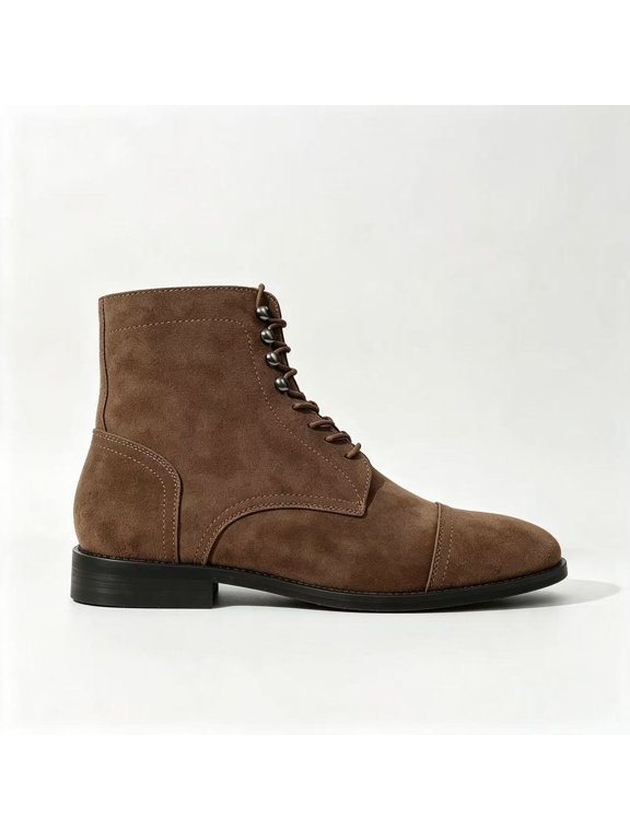 Men's Lace‑Up Cap‑Toe Ankle Boots, Cap‑Toe Stitching Details Eyelet Lace‑Up Closure Mid‑Height Shaft Low Block Heel Soft Textured Upper for Daily Wear Casual Outings and Seasonal Social Occasions