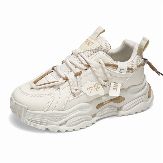 Men's Lace‑Up Chunky Platform Casual Sneakers, Mixed Material Upper Round Toe Multi‑Layer Thick Outsole Fashion Footwear For Everyday Casual Street Wear