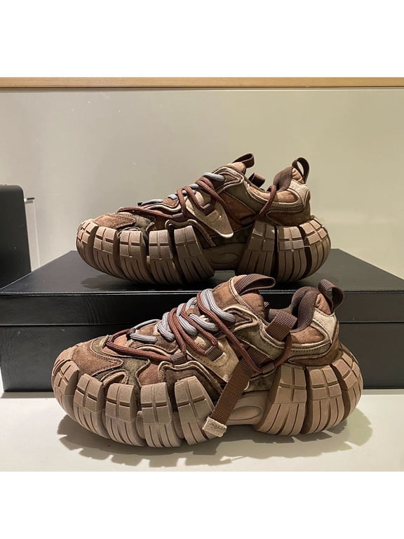 Men's Lace‑Up Chunky Platform Fashion Sneakers, Multi‑Material Rugged Outsole Street‑Style Footwear for Daily Wear