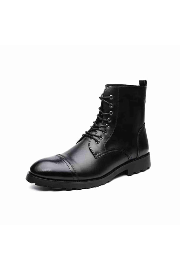 Men's Lace-Up Combat Boots with Cap Toe, Rugged Ankle Boots Combat Boots for Casual & Formal Wear, Brown/Black