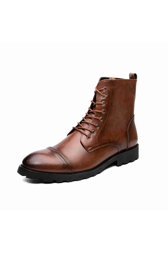 Men's Lace-Up Combat Boots with Cap Toe, Rugged Ankle Boots Combat Boots for Casual & Formal Wear, Brown/Black