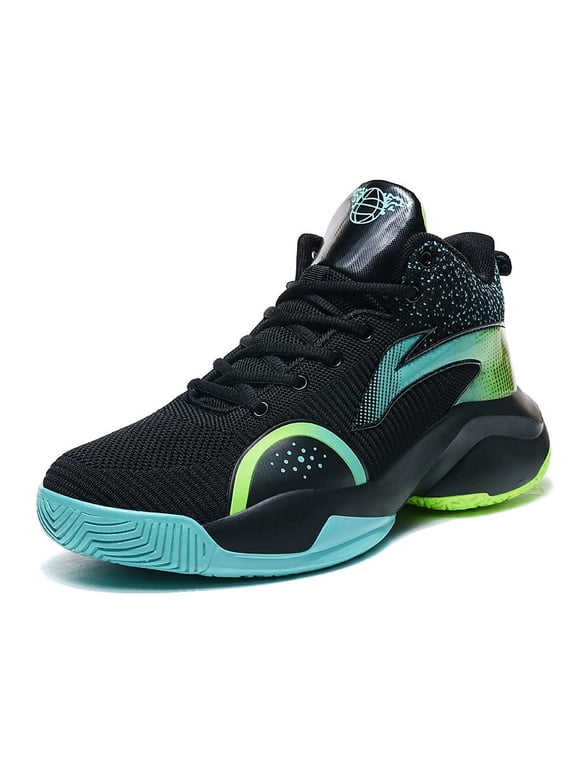 Men's Lace‑Up High‑Top Basketball Sneakers, Woven Mesh Upper Round Toe Curved Cushioned Midsole Athletic Footwear For Court Sports Activities