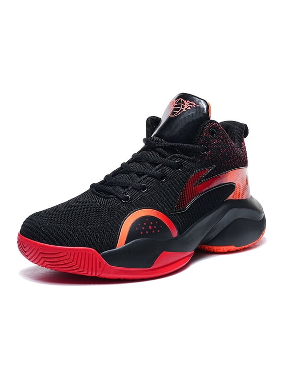 Men's Lace‑Up High‑Top Basketball Sneakers, Woven Mesh Upper Round Toe Curved Cushioned Midsole Athletic Footwear For Court Sports Activities