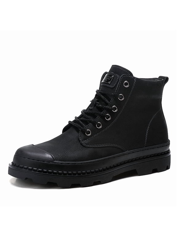 Men's Lace‑Up High‑Top Combat Style Ankle Boot, Reinforced Toe Cap Heel Pull Tab Metal Eyelets Exposed Stitching Lugged Chunky Outsole Footwear for Daily Casual and Outdoor Use